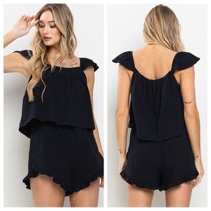 16 Linen Boho Ruffle Sleeveless Top and Shorts Set
